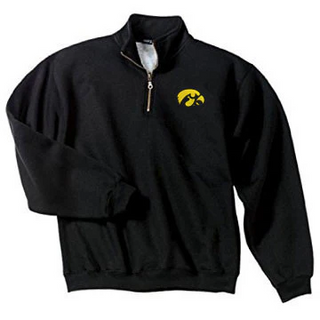 University of Iowa Hawkeye Logo Left Chest Embroidered Quarter Zip Sweatshirt - Black