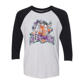 UGP Classics RHI Motor City Mustangs 3/4 Sleeve Raglan T-Shirt - Heather White/Vintage Black