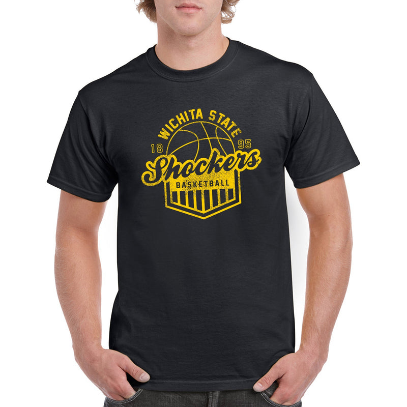 Wichita State University Shockers Vintage Basketball Shield Short Sleeve T Shirt - Black