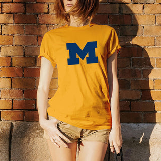 Primary Logo University of Michigan Basic Cotton Short Sleeve T Shirt - Gold