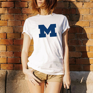 Primary Logo University of Michigan Basic Cotton Short Sleeve T Shirt - White