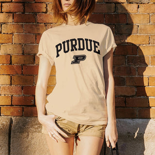 Purdue University Boilermakers Arch Logo Short Sleeve T Shirt - Vegas Gold