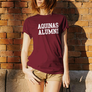 Aquinas College Saints Basic Block Alumni Cotton Short Sleeve T Shirt - Garnet