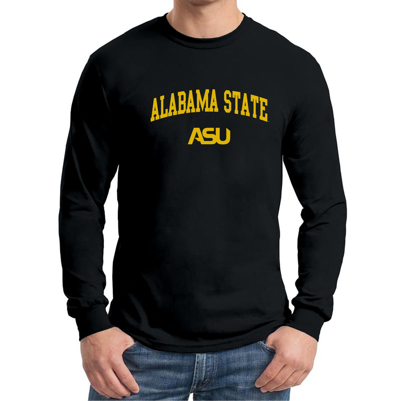 Alabama State University Hornets Arch Logo Long Sleeve T Shirt - Black