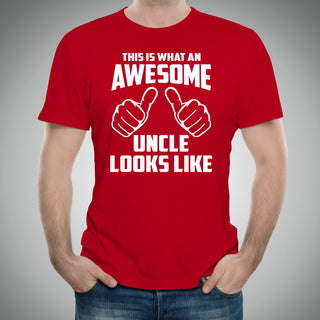 This is What An Awesome Uncle Looks Like: Favorite Number One Uncle Funny Basic Cotton Adult T Shirt - Red