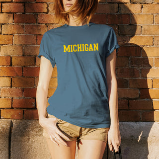 Basic Block University of Michigan Basic Cotton Short Sleeve T Shirt - Indigo