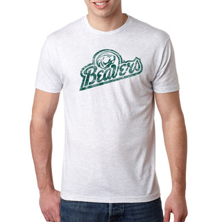 Bemidji State Beavers Script Logo Triblend T Shirt - Heather White