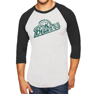 Bemidji State Beavers Script Logo 3/4-Sleeve Raglan - Htr White/Vtg Black