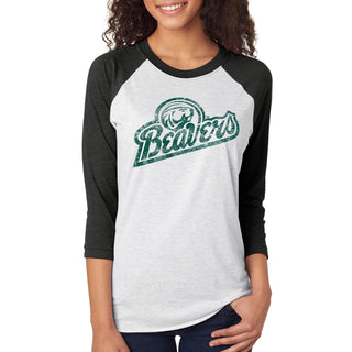 Bemidji State Beavers Script Logo 3/4-Sleeve Raglan - Htr White/Vtg Black