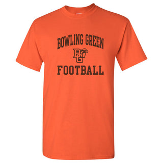 Bowling Green State University Falcons Arch Logo Football Basic Cotton Short Sleeve T Shirt - Orange