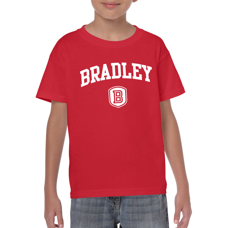 Bradley University Braves Arch Logo Basic Cotton Short Sleeve Youth T Shirt - Red