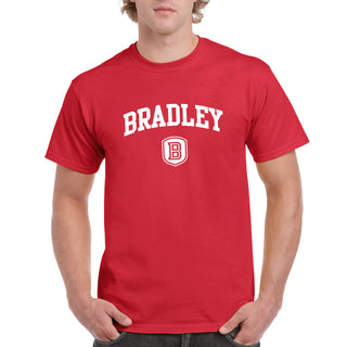 Bradley University Braves Arch Logo Basic Cotton Short Sleeve T Shirt - Red