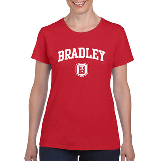 Bradley University Braves Arch Logo Basic Cotton Short Sleeve Women's T Shirt - Red