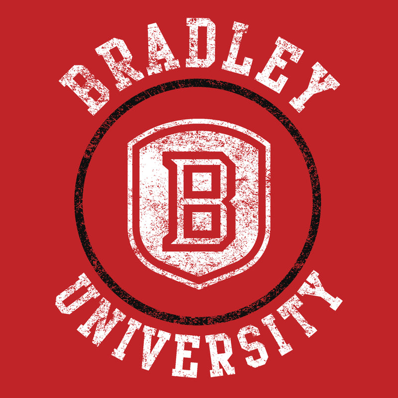 Bradley University Braves Distressed Circle Logo Basic Cotton Long Sleeve T Shirt - Red