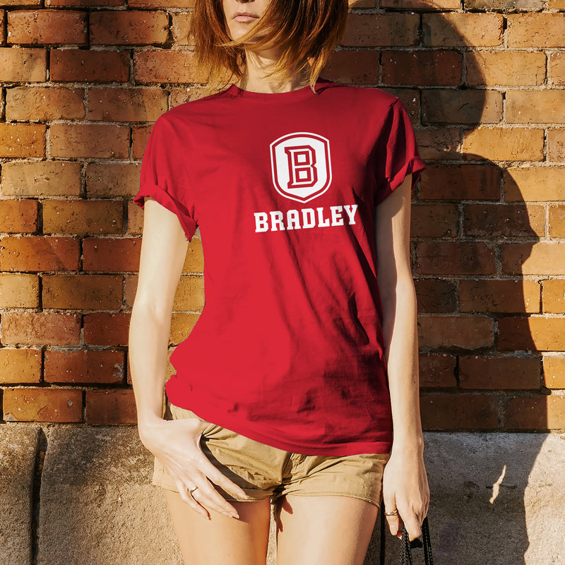 Bradley University Braves Primary Logo Basic Cotton Short Sleeve T Shirt - Red