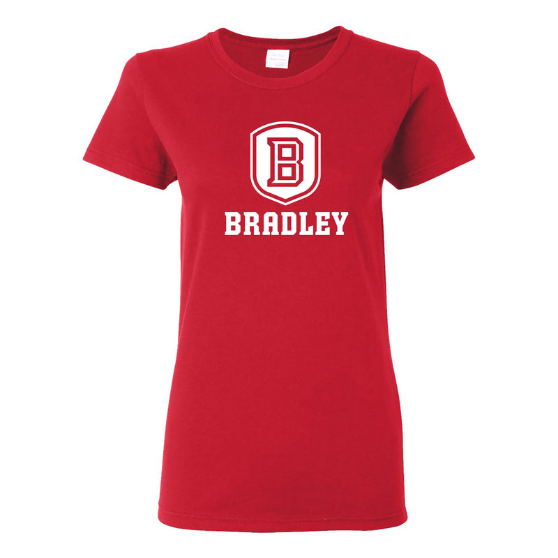Bradley University Braves Primary Logo Basic Cotton Short Sleeve Women's T Shirt - Red