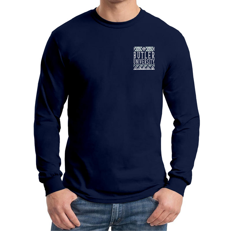 Butler University Bulldogs Aztec Pattern Emblem Long Sleeve T Shirt - Navy