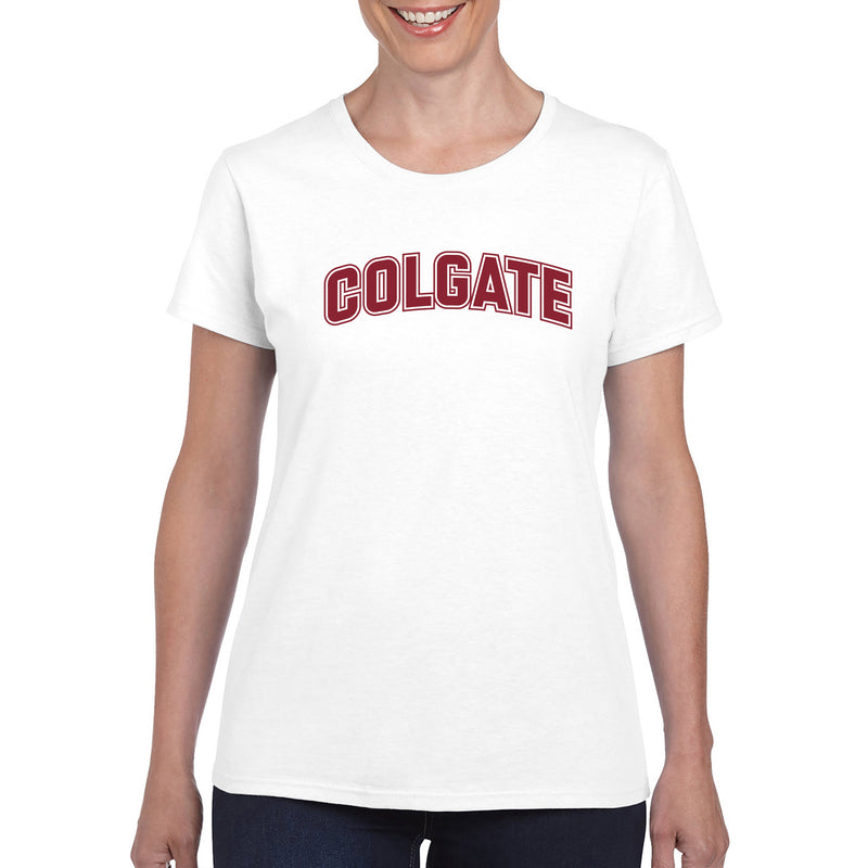 Colgate University Raiders Arch Logo Women's  Short Sleeve T Shirt - White