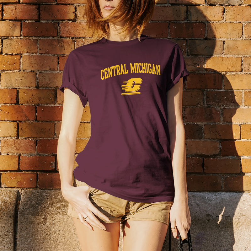 Central Michigan University Chippewas Arch Logo Short Sleeve T Shirt - Maroon