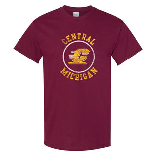 Central Michigan University Chippewas Distressed Circle Logo Short Sleeve T Shirt - Maroon