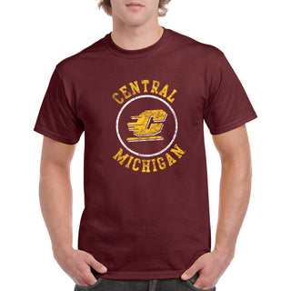 Central Michigan University Chippewas Distressed Circle Logo Short Sleeve T Shirt - Maroon