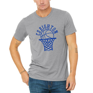 Creighton University Bluejays Retro Basketball Hoop Canvas Triblend Short Sleeve T Shirt - Athletic Grey