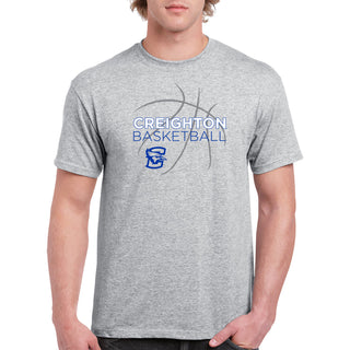 Creighton University Bluejays Basketball Sketch Basic Cotton Short Sleeve T Shirt - Sport Grey