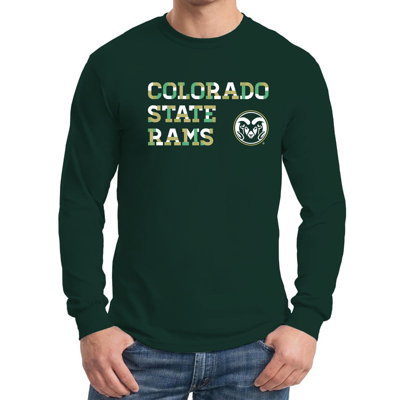 Colorado State University Rams Patchwork Cotton Long Sleeve T Shirt - Forest