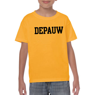 DePauw University Tigers Basic Block Youth Short Sleeve T Shirt - Gold