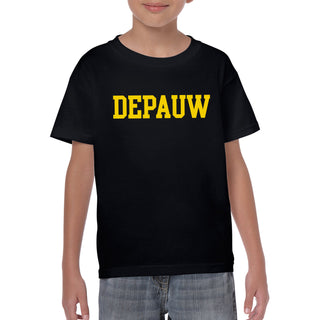 DePauw University Tigers Basic Block Youth Short Sleeve T Shirt - Black