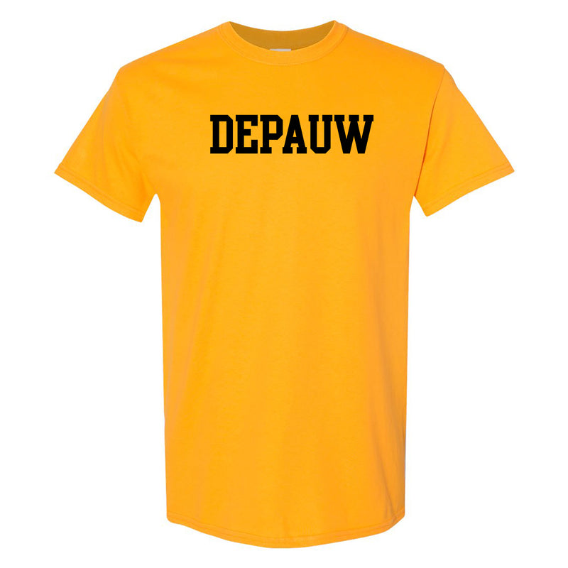 DePauw University Tigers Basic Block Short Sleeve T Shirt - Gold