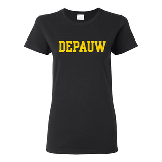 DePauw University Tigers Basic Block Women's Short Sleeve T Shirt - Black