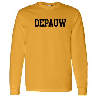 DePauw University Tigers Basic Block Long Sleeve T-Shirt - Gold