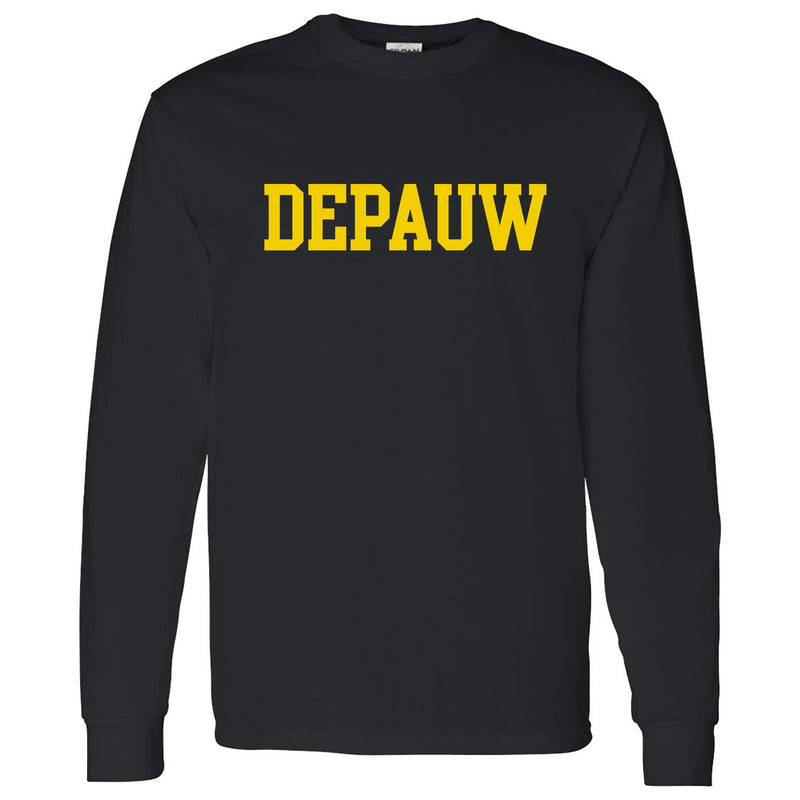 DePauw University Tigers Basic Block Long Sleeve T-Shirt - Black