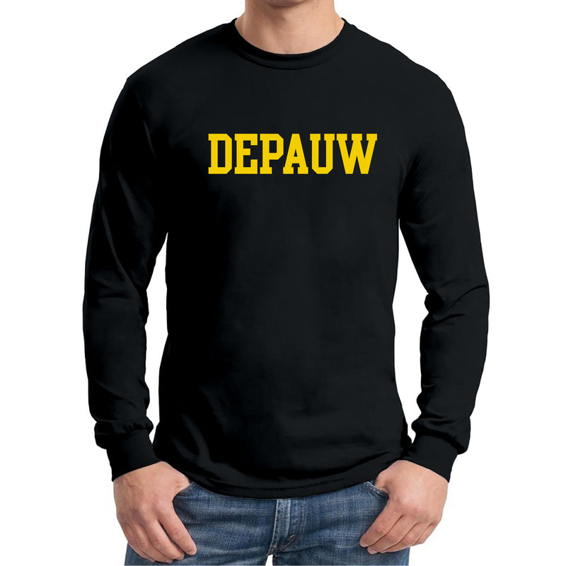 DePauw University Tigers Basic Block Long Sleeve T-Shirt - Black