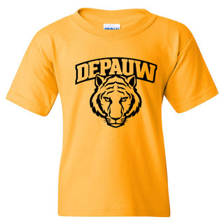 DePauw University Tigers Arch Logo Youth Short Sleeve T Shirt - Gold