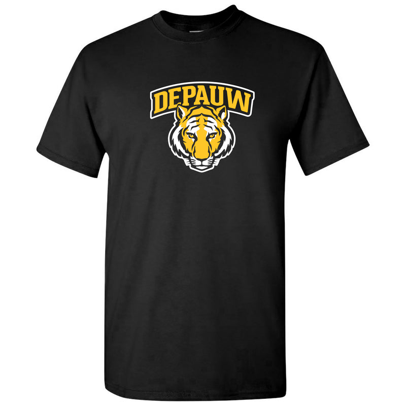 DePauw University Tigers Arch Logo Short Sleeve T Shirt - Black