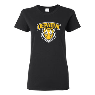 DePauw University Tigers Arch Logo Women's Short Sleeve T Shirt - Black