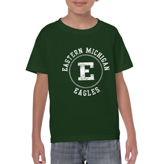 Eastern Michigan University Eagles Distressed Circle Logo Youth Short Sleeve T Shirt - Forest