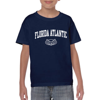 Florida Atlantic University Owls Arch Logo Youth Short Sleeve T Shirt - Navy