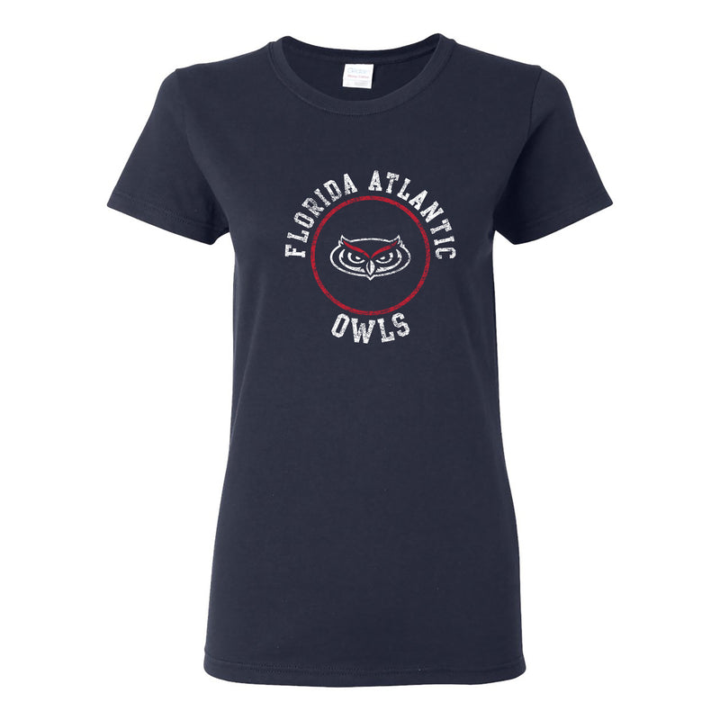 Florida Atlantic University Owls Distressed Circle Logo Women's Short Sleeve T Shirt - Navy