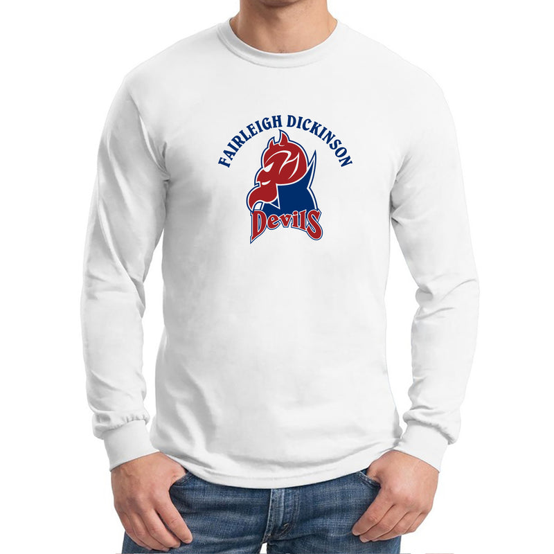 Fairleigh Dickinson University Devils Arch Logo Basic Cotton Long Sleeve T Shirt - White