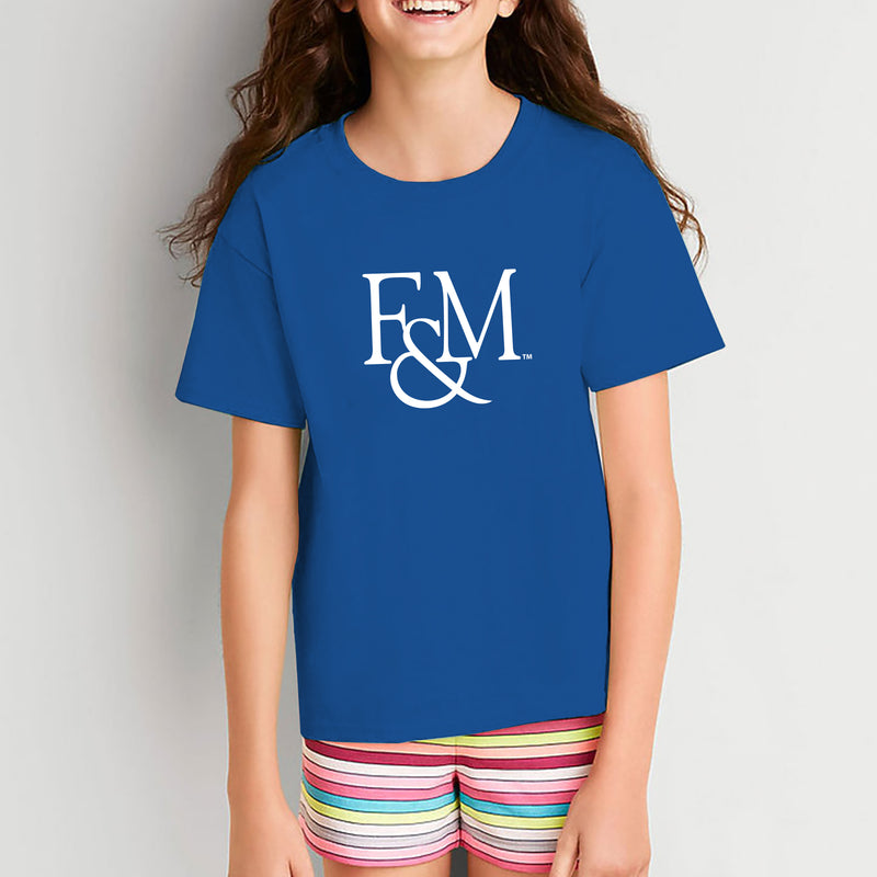 Franklin & Marshall College Diplomats Primary Logo Youth T Shirt - Royal