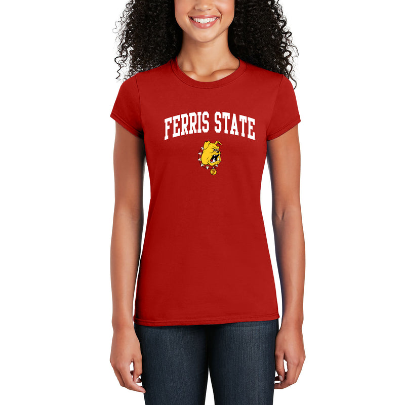 Ferris State University Bulldogs Arch Logo Women's T Shirt - Red