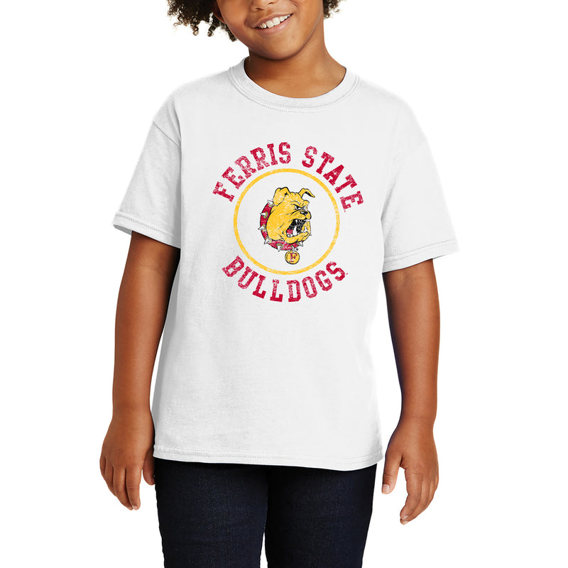 Ferris State Bulldogs Distressed Circle Logo Youth T Shirt - White