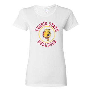 Ferris State Bulldogs Distressed Circle Logo Women's T Shirt -  White