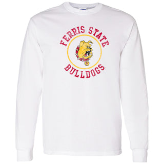 Ferris State Bulldogs Distressed Circle Logo Long Sleeve T Shirt - White