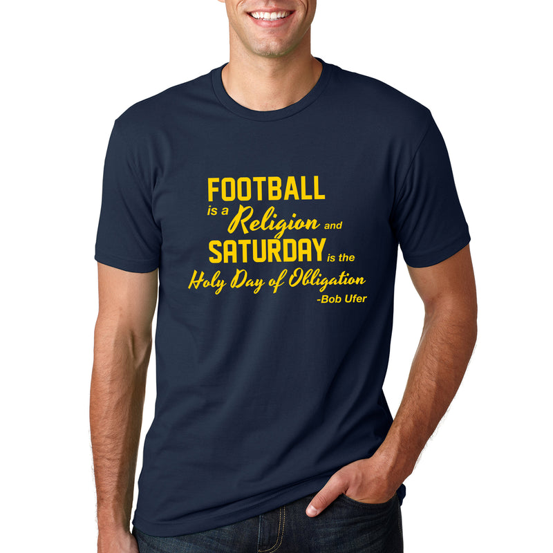 Football is a Religion University of Michigan Next Level Premium Short Sleeve T Shirt - Midnight Navy