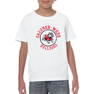 Gardner-Webb University Bulldogs Distressed Circle Logo Basic Cotton Short Sleeve Youth T Shirt - White