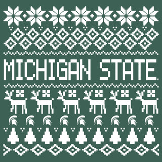 Michigan State University Spartans Holiday Sweater Crewneck Sweatshirt - Forest